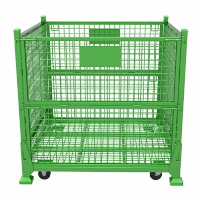 Kokkupandav traatkonteiner koos ratastega